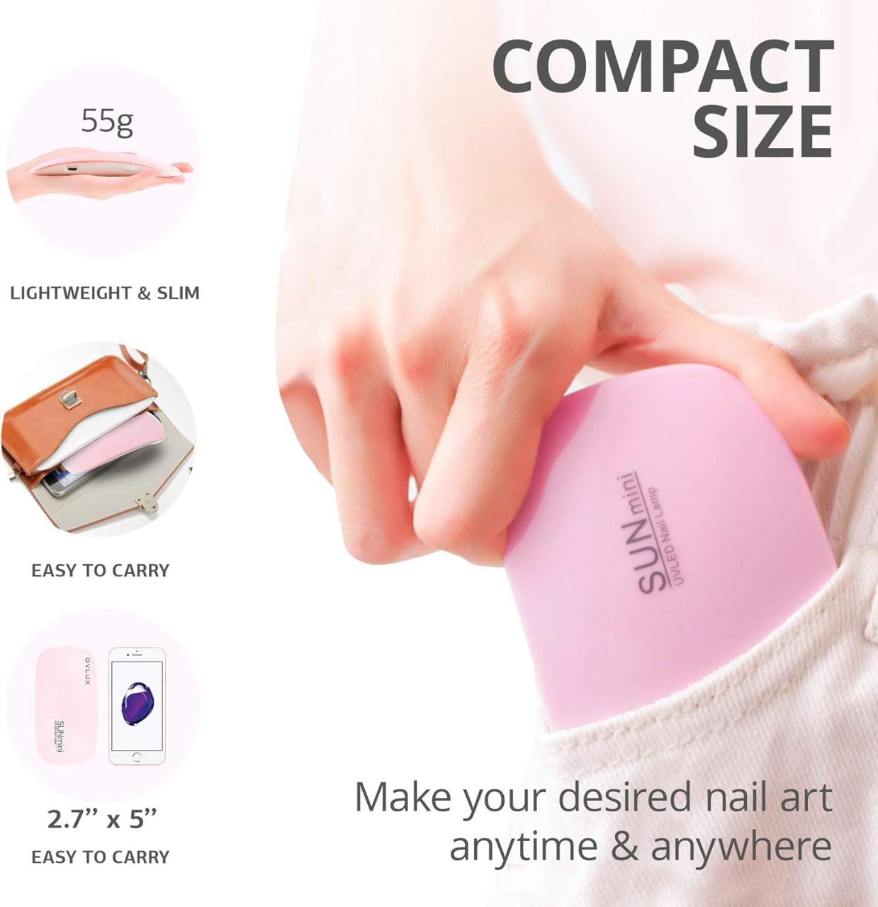 Mini UV LED Nail Lamp Portable Gel Curing Lamp with a Pocket-Size, Mini Nail Dryer 
